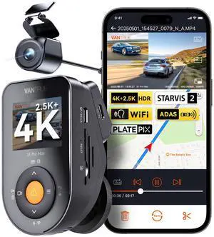 Vantrue S1 Pro Max 4K + 2.5K AI Dual Dash Cam Front and Rear,STARVIS 2 Night Vision,Optional Remote Live View, GPS, Voice Control, 24/7 Parking Mode, Support 1TB Max