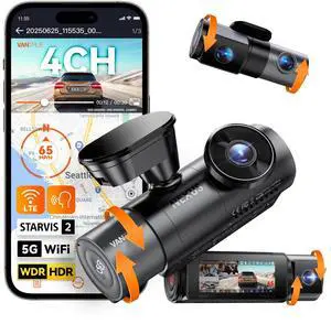 Vantrue N5S 4 Channel WiFi 360 Degree Dash Cam, STARVIS 2, IR Night Vision, 2.7K+1080P*2+1440P Front Rear Inside Dashcam, Voice Control, GPS, LTE Support, 24 Hours Parking Mode, Support 1TB Max