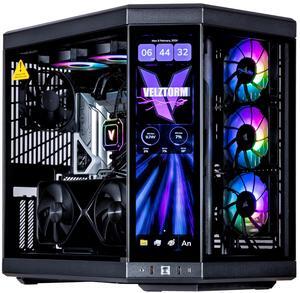 Velztorm LCD Black Praetix Custom Built Gaming Desktop PC (Intel i9-14900K, Radeon RX 9070 XT, 32GB DDR5, 2TB PCIe SSD, RGB Fans, 360mm AIO, 1000W PSU, WiFi 6E, Bluetooth 5.2, RJ-45, Win 11 Pro)