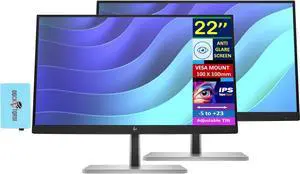 HP 22" FHD IPS Monitor with 5ms Response Time, Anti Glare, Flicker Free, VESA Mount (100mm), Displayport, HDMI & Dockztorm USB Port Expander, Black/Silver (2025 Latest Model) 2 Pack
