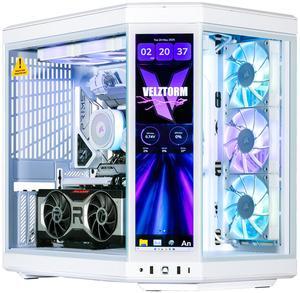 Velztorm LCD Praetix Custom Built Y70 Touch Gaming Desktop PC (Intel i9-14900K, Radeon RX 9070 XT, 32GB DDR5, 2TB PCIe SSD, RGB Fans, 360mm AIO, 1000W PSU, WiFi 6, Bluetooth 5.2, RJ-45, Win 11 Home)