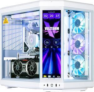 Velztorm LCD Praetix Custom Built Y70 Touch Gaming Desktop PC (Intel i9-14900K, Radeon RX 9070 XT, 32GB DDR5, 2TB PCIe SSD, RGB Fans, 360mm AIO, 1000W PSU, WiFi 6, Bluetooth 5.2, RJ-45, Win 11 Pro)