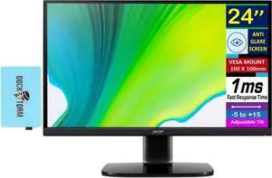 Acer 24" FHD IPS Monitor with 1ms Response Time, Anti Glare, Flicker Free, VESA Mount (100mm), HDMI & Dockztorm USB Port Expander, Black (2025 Latest Model)