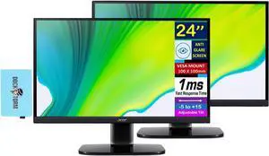 Acer 24" FHD IPS Monitor with 1ms Response Time, Anti Glare, Flicker Free, VESA Mount (100mm), HDMI & Dockztorm USB Port Expander, Black (2025 Latest Model) 2 Pack