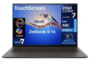 ASUS Zenbook S 14 AI PC Laptop 14.0" Touchscreen OLED 2.8K Display (Intel Ultra 7-258V, 32GB LPDDR5X, 1TB SSD, Intel Arc, Backlit KB, 2 Thunderbolt 4, WiFi 7, Webcam, Bluetooth 5.4, Win 11 Home)