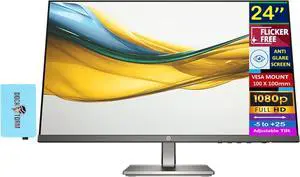HP 24" FHD IPS Monitor with 5ms Response Time, Anti Glare, Flicker Free, VESA Mount (100 x 100 mm), VGA, HDMI & Dockztorm USB Port Expander, Black/Gray Color