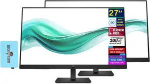 HP Series 3 Pro 27" FHD IPS Monitor with 5ms Response Time, Anti Glare, Flicker Free, VESA Mount (100 x 100 mm), Displayport, HDMI & Dockztorm USB Port Expander, Black Color 2 Pack