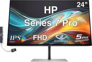 HP Series 7 Pro 24" FHD IPS Monitor with 5ms Response Time, Anti-Glare, Flicker Free, 300 nits Brightness, VESA Mount (100mm), Displayport, HDMI & Dockztorm USB Port Expander, Black/Silver HP Series 7 Pro 24" FHD IPS Monitor with 5ms Response Time, Anti-Glare, Flicker Free, 300 nits Brightness, VESA Mount (100mm), Displayport, HDMI & Dockztorm USB Port Expander, Black/Silver