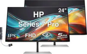 HP Series 7 Pro 24" FHD IPS Monitor with 5ms Response Time, Anti-Glare, Flicker Free, 300 nits Brightness, VESA Mount (100mm), Displayport, HDMI & Dockztorm USB Port Expander, Black/Silver 2 Pack HP Series 7 Pro 24" FHD IPS Monitor with 5ms Response Time, Anti-Glare, Flicker Free, 300 nits Brightness, VESA Mount (100mm), Displayport, HDMI & Dockztorm USB Port Expander, Black/Silver 2 Pack