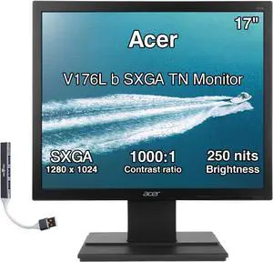Acer V176L b 17" SXGA TN Monitor with 5ms Response Time, Anti-Glare, 250 nits Brightness, VESA Mount (100x100mm), VGA & Dockztorm USB Port Expander, Black Color (UM.BV6AA.002) Acer V176L b 17" SXGA TN Monitor with 5ms Response Time, Anti-Glare, 250 nits Brightness, VESA Mount (100x100mm), VGA & Dockztorm USB Port Expander, Black Color (UM.BV6AA.002)