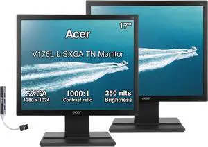Acer V176L b 17" SXGA TN Monitor with 5ms Response Time, Anti-Glare, 250 nits Brightness, VESA Mount (100x100mm), VGA & Dockztorm USB Port Expander, Black Color (UM.BV6AA.002) 2 Pack Acer V176L b 17" SXGA TN Monitor with 5ms Response Time, Anti-Glare, 250 nits Brightness, VESA Mount (100x100mm), VGA & Dockztorm USB Port Expander, Black Color (UM.BV6AA.002) 2 Pack