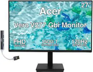 Acer Vero V277 Gbi 27" FHD IPS Monitor, 4ms Response Time, Anti-Glare, 120Hz Refresh Rate, VESA Mount (100mm), DisplayPort, VGA & Dockztorm USB Port Expander, Black (UM.HV7AA.G09) w/ HDMI cable Acer Vero V277 Gbi 27" FHD IPS Monitor, 4ms Response Time, Anti-Glare, 120Hz Refresh Rate, VESA Mount (100mm), DisplayPort, VGA & Dockztorm USB Port Expander, Black (UM.HV7AA.G09) w/ HDMI cable