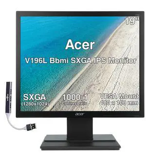 Acer V196L Bbmi 19" SXGA IPS Monitor, 5ms Response Time, Anti-Glare, Built-in Speakers, 250 nits Brightness, VESA Mount, VGA, HDMI Black (UM.CV6AA.B04) & Dockztorm USB Port Expander Acer V196L Bbmi 19" SXGA IPS Monitor, 5ms Response Time, Anti-Glare, Built-in Speakers, 250 nits Brightness, VESA Mount, VGA, HDMI Black (UM.CV6AA.B04) & Dockztorm USB Port Expander