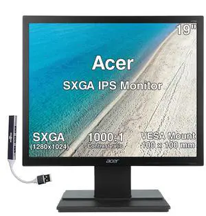 Acer 19" SXGA IPS Monitor, 5ms Response Time, Anti-Glare, Built-in Speakers, 250 nits Brightness, VESA Mount, VGA, HDMI Black & Dockztorm USB Port Expander Acer 19" SXGA IPS Monitor, 5ms Response Time, Anti-Glare, Built-in Speakers, 250 nits Brightness, VESA Mount, VGA, HDMI Black & Dockztorm USB Port Expander
