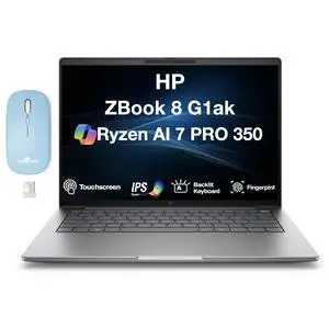 HP ZBook 8 G1ak Mobile Workstation 14.0" 60Hz Touchscreen IPS WUXGA Display (AMD Ryzen AI 7 PRO 350, AMD Radeon 860M, 64GB DDR5, 1TB PCIe SSD, Backlit KB, Win 11 Pro) w/Dockztorm Wireless Mouse HP ZBook 8 G1ak Mobile Workstation 14.0" 60Hz Touchscreen IPS WUXGA Display (AMD Ryzen AI 7 PRO 350, AMD Radeon 860M, 64GB DDR5, 1TB PCIe SSD, Backlit KB, Win 11 Pro) w/Dockztorm Wireless Mouse