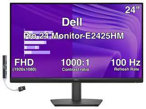 Dell Pro 24 24" IPS Monitor, 5ms Response Time, Anti-Glare, 100Hz Refresh Rate, 250 nits Brightness, VESA Mount, HDMI, DisplayPort, VGA, Black (E2425HM) & DKZ Hub Dell Pro 24 24" IPS Monitor, 5ms Response Time, Anti-Glare, 100Hz Refresh Rate, 250 nits Brightness, VESA Mount, HDMI, DisplayPort, VGA, Black (E2425HM) & DKZ Hub