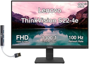 Lenovo ThinkVision S22-4e 22" FHD IPS Monitor, 4ms Response Time, Anti-Glare, Flicker-Free, VESA Mount (100 x 100 mm), VGA, HDMI & Dockztorm USB Port Expander, Black Color (64CBKAT6UZ) Lenovo ThinkVision S22-4e 22" FHD IPS Monitor, 4ms Response Time, Anti-Glare, Flicker-Free, VESA Mount (100 x 100 mm), VGA, HDMI & Dockztorm USB Port Expander, Black Color (64CBKAT6UZ)