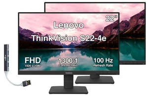 Lenovo ThinkVision S22-4e 22" FHD IPS Monitor, 4ms Response Time, Anti-Glare, Flicker-Free, VESA Mount (100 x 100 mm), VGA, HDMI & Dockztorm USB Port Expander, Black Color (64CBKAT6UZ) 2-Pack Lenovo ThinkVision S22-4e 22" FHD IPS Monitor, 4ms Response Time, Anti-Glare, Flicker-Free, VESA Mount (100 x 100 mm), VGA, HDMI & Dockztorm USB Port Expander, Black Color (64CBKAT6UZ) 2-Pack