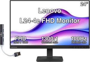 Lenovo L24-4e 24" FHD IPS Monitor, 4ms Response Time, Anti-Glare, Flicker-Free, 100Hz Refresh Rate, VESA Mount (100 mm), VGA, HDMI & Dockztorm USB Port Expander, Black Color (68C2KCC1UZ) Lenovo L24-4e 24" FHD IPS Monitor, 4ms Response Time, Anti-Glare, Flicker-Free, 100Hz Refresh Rate, VESA Mount (100 mm), VGA, HDMI & Dockztorm USB Port Expander, Black Color (68C2KCC1UZ)