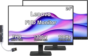 Lenovo 24" FHD IPS Monitor, 4ms Response Time, Anti-Glare, Flicker-Free, 100Hz Refresh Rate, 250 nits Brightness, VESA Mount (100 mm), VGA, HDMI & Dockztorm USB Port Expander, Black Color, 2-Pack Lenovo 24" FHD IPS Monitor, 4ms Response Time, Anti-Glare, Flicker-Free, 100Hz Refresh Rate, 250 nits Brightness, VESA Mount (100 mm), VGA, HDMI & Dockztorm USB Port Expander, Black Color, 2-Pack