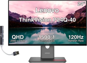 Lenovo ThinkVision P24Q-40 24" QHD IPS Monitor, 4ms Response Time, Anti-Glare, 120Hz Refresh Rate, VESA Mount (100mm), DisplayPort, HDMI & DKZ USB Port Expander, Black (64B2GAR1UZ) Lenovo ThinkVision P24Q-40 24" QHD IPS Monitor, 4ms Response Time, Anti-Glare, 120Hz Refresh Rate, VESA Mount (100mm), DisplayPort, HDMI & DKZ USB Port Expander, Black (64B2GAR1UZ)