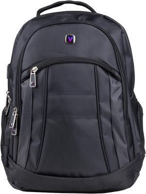 Velztorm 1680D Polyester Black Backpack with USB Charging Station - JS230863, Spacious Interior, Multiple Compartments, Compact and Lightweight, Fits up to 16" Laptop
