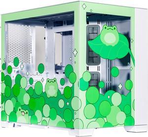 Velztorm Minty Frog Custom Art Aluminum Tempered Glass O11 Dynamic Mini Green Gaming Computer Case, Supports Mini-ITX, Micro-ATX, and ATX Motherboard Sizes, O11D Mini-S