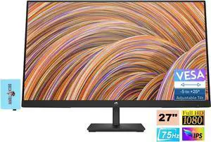 HP 27" FHD IPS (1920x1080) Monitor Bundle with Docztorm Dock, 75 Hz Refresh Rate, 1 HDMI 1.4, 1 Display Port 1.2, 1 VGA, Anti-Glare, Ideal for Office Work, Black (2023 Latest Model)