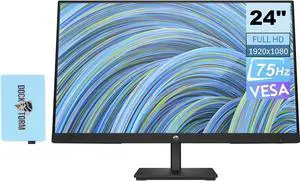 HP 24" FHD VA (1920x1080) Bundle with Docztorm Dock, 75Hz Refresh Rate, 1 HDMI 1.4, 1 VGA, AMD FreeSync, Anti-Glare, Ideal for Home & Business, Black (2023 Latest Model)