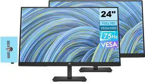 HP V24v G5 FreeSync Monitor 65P62AA#ABA Bundle with Docztorm Dock, 24" FHD VA (1920x1080) 75Hz Display, 1 HDMI 1.4, 1 VGA, Anti-Glare, Ideal for Home & Business, Black (2023 Latest Model) (2 Pack)