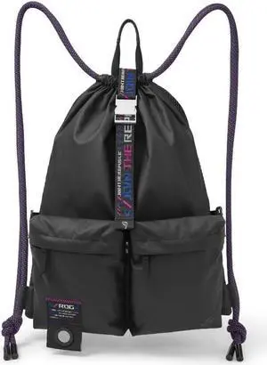 ASUS ROG Slash BD3700 Multi-use Drawstring Bag with Zinc Alloy Buckle, ROG Slash Pattern Strap, Water-Resistant Inner Zip Pocket, Versatile Carrying Options, Suitable for up to 15.6-inch Laptop