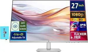 HP 27" FHD IPS (1920x1080) Height Adjust Monitor Bundle with Docztorm Dock, 2X HDMI, 1x VGA, Flicker free, 3-Sided Micro-Edge Bezel, Ideal for Home & Business, Black/Silver (2024 Latest Model)