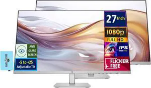HP 27" FHD IPS (1920x1080) Height Adjust Monitor Bundle with Docztorm Dock, 2X HDMI, VGA, Flicker free, 3-Sided Micro-Edge Bezel, Ideal for Home & Business, Black/Silver (2024 Latest Model) (2 Pack)