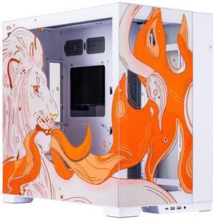 Velztorm Regal Lion Custom Case Art Aluminum Tempered Glass O11 Dynamic EVO Mid-Tower Gaming Computer Case, Supports ATX, Micro-ATX, Mini-ITX & E-ATX Motherboard Sizes, O11DEW White