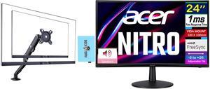 Acer Nitro ED240Q FreeSync FHD 1500R Curve Monitor ZeroFrame Design w/ 1ms Response Time, VESA Mount (100mm), VGA, HDMI & Dockztorm USB Port Expander, Black (UM.UE0AA.H01) & Ergoflexy Single Mount Arm