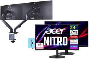 acer Nitro 24" FreeSync FHD 1500R Curve Monitor ZeroFrame Design w/ 1ms Response Time, VESA Mount (100mm), VGA, HDMI & Dockztorm USB Port Expander, Black (2025) & ErgoFlexy Dual Monitor Mount (2Pack)
