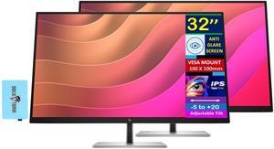 HP 32" 4K USB-C Monitor with 5ms Response Time, Anti Glare, Flicker Free, VESA Mount (100mm), Displayport, HDMI & Dockztorm USB Port Expander, Black/Silver (2025 Latest Model) 2 Pack