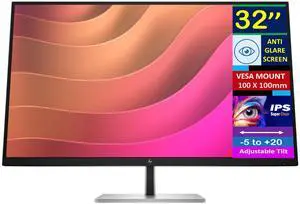 HP E32k G5 32" 4K USB-C Monitor with 5ms Response Time, Anti Glare, Flicker Free, VESA Mount (100mm), Displayport & HDMI, Black/Silver (6N4D6AA#ABA - 2025 Latest Model) (Renewed)
