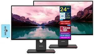 Lenovo ThinkVision T24-40 24" FHD IPS Monitor with 4ms Response Time, Anti Glare, Flicker Free, VESA Mount (100mm), Displayport, HDMI & Dockztorm USB Port Expander, Black (64A4MARXUS) 2 Pack