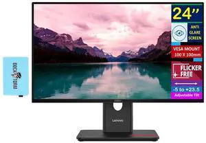 Lenovo ThinkVision 24" FHD IPS Monitor with 4ms Response Time, Anti Glare, Flicker Free, VESA Mount (100mm), Displayport, HDMI & Dockztorm USB Port Expander, Black Color
