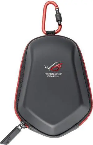 ASUS ROG Gamer Mouse Case/ Travel Pouch Hard Shell, Water Resistant, Red Zipper, Hook, Black/Red