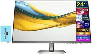 HP Series 5 524da 24" FHD IPS Monitor with 5ms Response Time, Anti Glare, Flicker Free, VGA, HDMI & Dockztorm USB Port Expander, Black/Gray Color (B11W5AT#ABA)