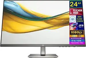HP Series 5 524da 24" FHD IPS Monitor with 5ms Response Time, Anti Glare, Flicker Free, VGA, HDMI, Black/Gray Color (B11W5AT#ABA)