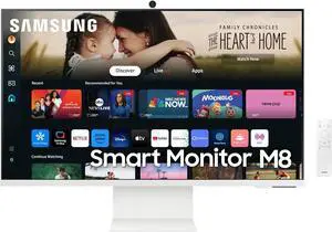 SAMSUNG 32-Inch M8 (M80D) 4K UHD Smart Monitor with Streaming TV, Speakers, HDR10+, AI Upscaling, Ergonomic Stand, Slimfit Camera, Gaming Hub, USB-C & DKZ USB Port Expander, (LS32DM801UNXZA)