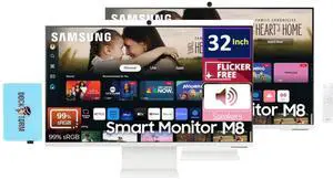 SAMSUNG 32-Inch 4K UHD Smart Monitor with Streaming TV, Speakers, HDR10+, AI Upscaling, Ergonomic Stand, SlimFit Camera, Gaming Hub, Wall Mount, HDMI, USB-C & DKZ USB Port Expander, White Color 2 Pack SAMSUNG 32-Inch 4K UHD Smart Monitor with Streaming TV, Speakers, HDR10+, AI Upscaling, Ergonomic Stand, SlimFit Camera, Gaming Hub, Wall Mount, HDMI, USB-C & DKZ USB Port Expander, White Color 2 Pack