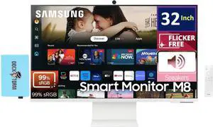 Samsung 32-Inch 4K UHD Smart Monitor with Streaming TV, Speakers, HDR10+, AI Upscaling, Ergonomic Stand, Slimfit Camera, Gaming Hub, Wall Mount, HDMI, USB-C & DKZ USB Port Expander,White Color Samsung 32-Inch 4K UHD Smart Monitor with Streaming TV, Speakers, HDR10+, AI Upscaling, Ergonomic Stand, Slimfit Camera, Gaming Hub, Wall Mount, HDMI, USB-C & DKZ USB Port Expander,White Color