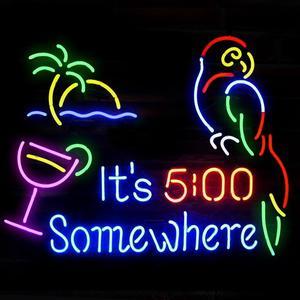 Fashion Neon Sign It's 5 O'clock Somewhere Handcrafted Real Glass Lamp Neon Light Neon Sign Beerbar Sign Neon Beer Sign 19x15