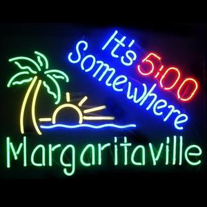 Fashion Neon Sign Margaritaville It's 5 O'clock Somewhere Handcrafted Real Glass Lamp Neon Light Neon Sign Beerbar Sign Neon Beer Sign 19x15