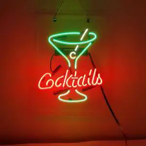 New Handcraft Cocktails Martini  Real Glass Tubes  Beer Bar Display  Neon Light Signs 14x9