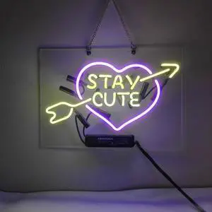 New Handcraft Stay Cute Real Glass Tubes For Home Or Bedroom Display Neon Light Signs 14x9